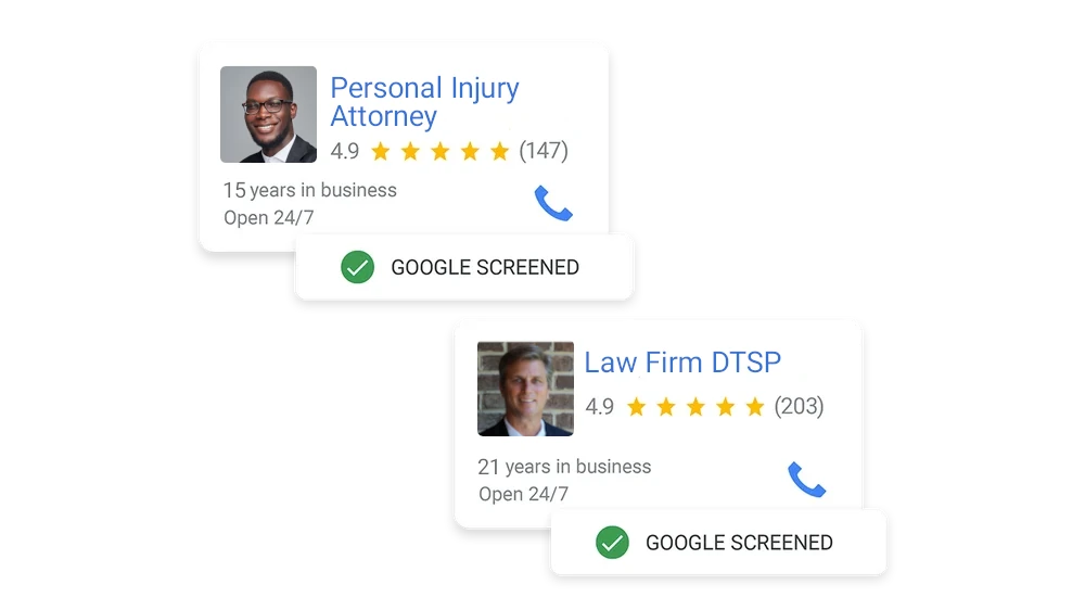 Example of Google Local Services Ads Screened: Law Firms