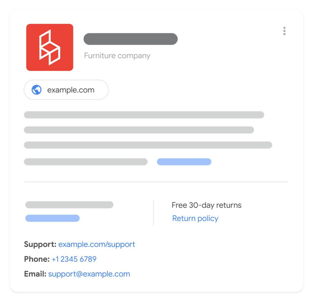 Example of Merchant Information with Return Policy Link