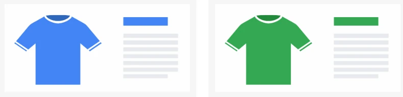 Website Product Variant Example: Green Shirt and Blue Shirt