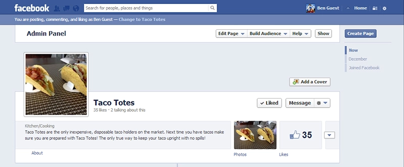 Taco Totes® Facebook Page Before - 35 Likes