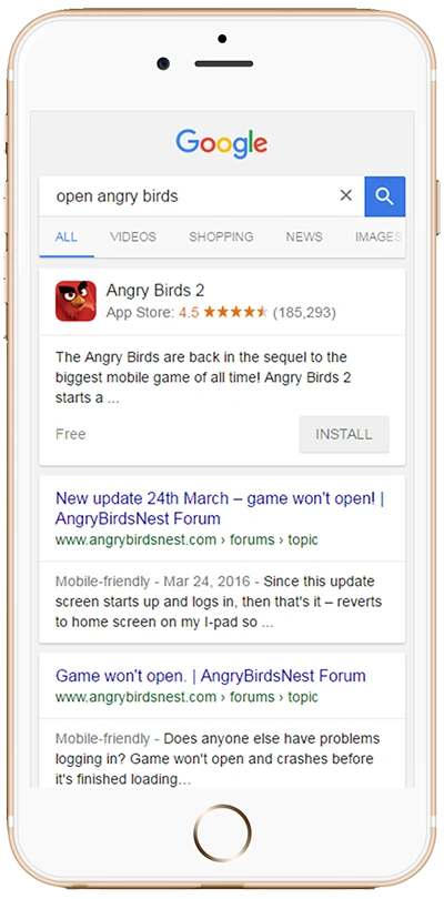 Device Action Result Block - Open Angry Birds