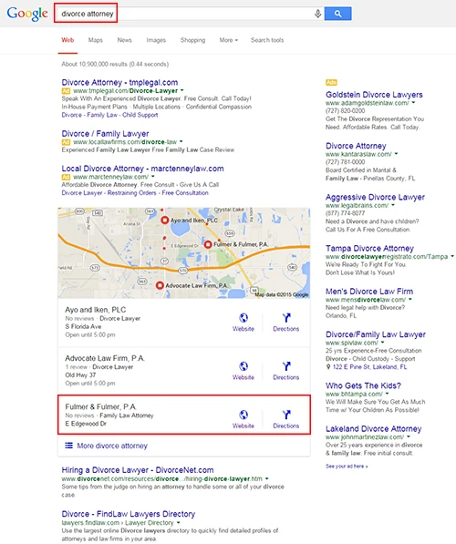 Fulmer & Fulmer, PA - Google's Ranking on Divorce Attorney