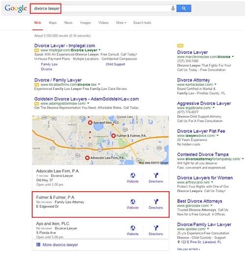 Fulmer & Fulmer, PA - Google's Ranking on Divorce Lawyer