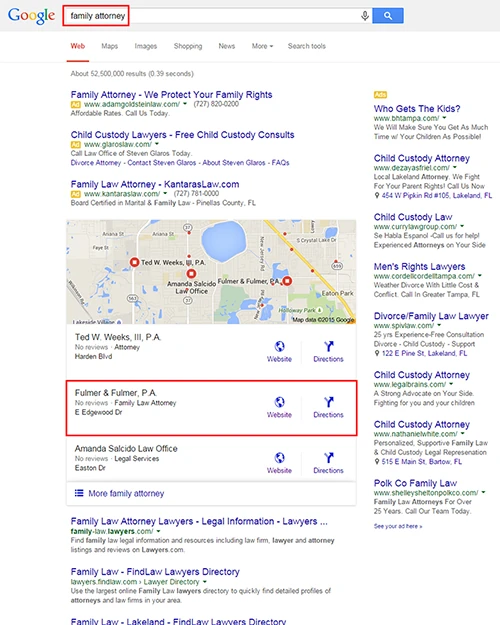 Fulmer & Fulmer, PA - Google's Ranking on Family Attorney