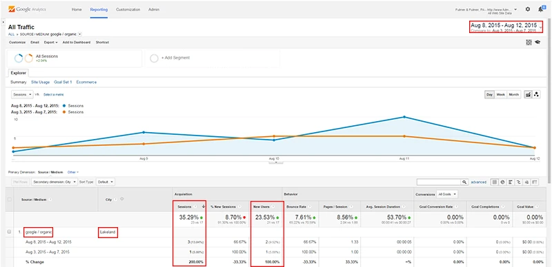 Fulmer & Fulmer, PA - Google Analytics Traffic Source/Medium: Google/Organic