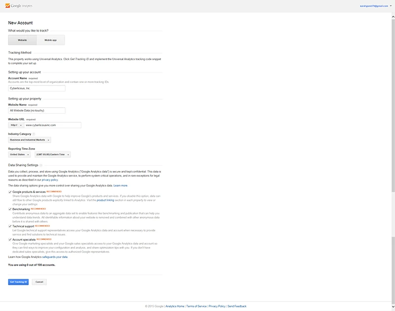 Google Analytics: New Account Settings